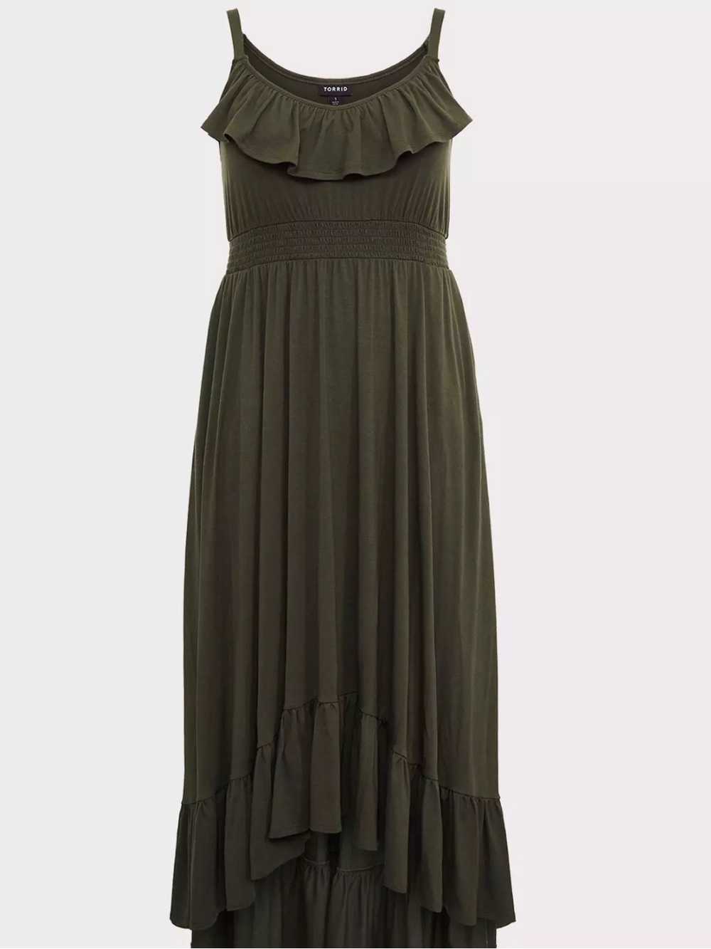 Torrid 2 Ruffled Olive Green Maxi Dress